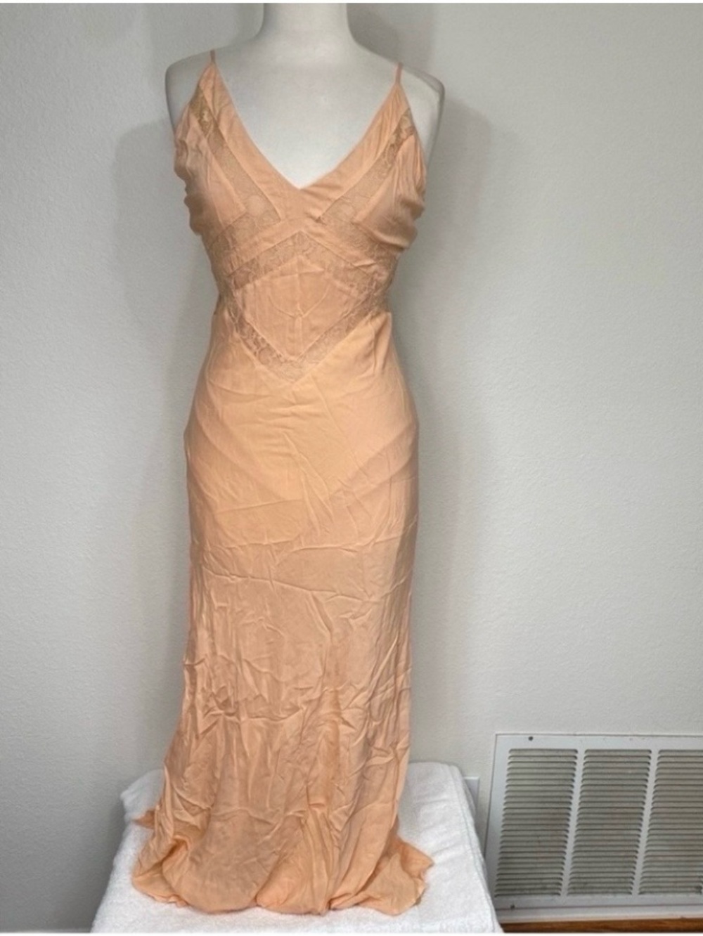 Stylestalker Women's Peach Lace Trim Slip Maxi Dress Size Medium Boho Coastal